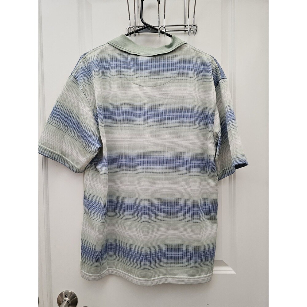 Men's PGA Tour Short Sleeve Striped Golf Polo Shirt Size Large Green & Blue - Picture 4 of 5